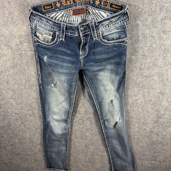 Rock Revival Distressed Women’s Sundee Mid-rise Ankle Skinny Jeans Size 27 - Picture 6 of 11